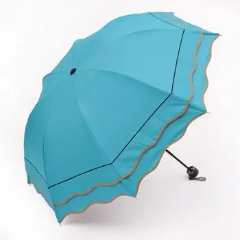 公主荷叶边折叠晴雨伞女黑胶遮阳防紫外线太阳伞遮阳伞