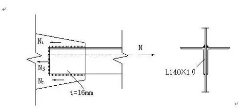节点板厚16mm,构件承受静力荷载,产生的轴心拉力n=1000kn,用三面围焊