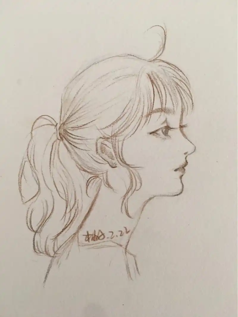少女线稿打卡 侧面人像速写 侧面一直不敢画,太难了 #少女线稿