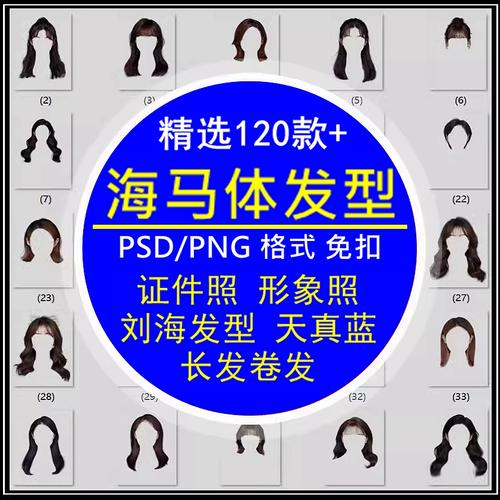 海马体免扣发型模板证件照形象照天真蓝刘海图长发卷发女psd格式