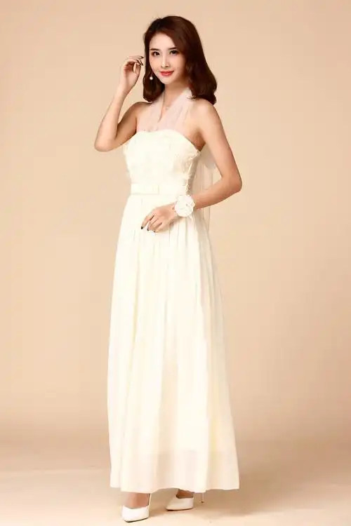 伴娘姐妹团胖mm加大码晚礼服 挂脖绑带显瘦长裙小礼服-女装-惠庶网