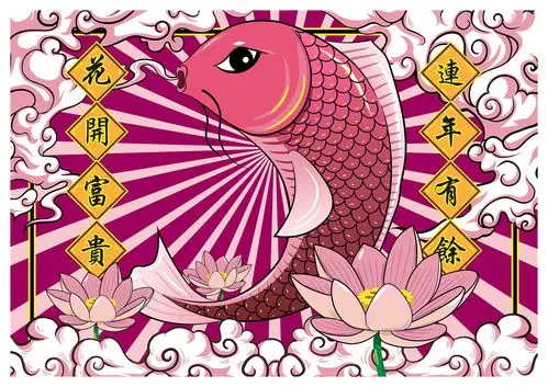 国潮插画《莲年有鱼》