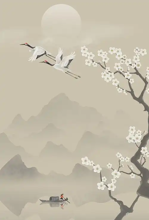 中国传统文化梅花日出风景山水画图片素材_id:vcg211263938988-vcg.