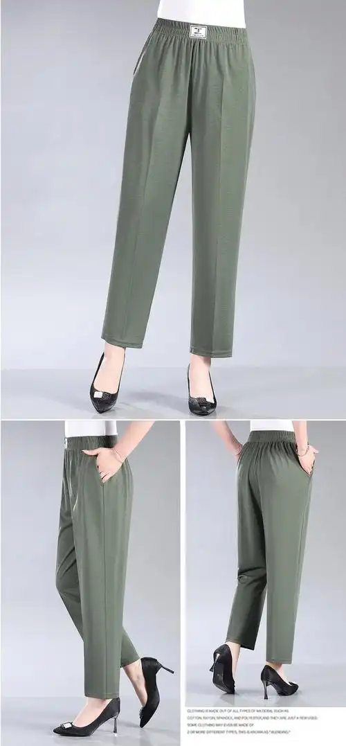 新款女士裤子夏天薄裤子中老年女裤高档九分裤宽松休闲直筒裤子 - 17