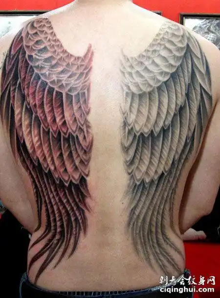 满背天使的翅膀纹身图案