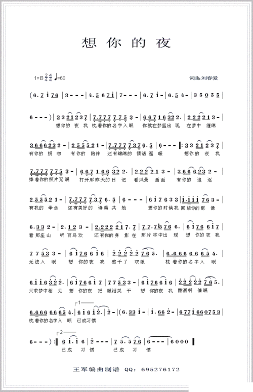 想你的夜 歌谱 简谱