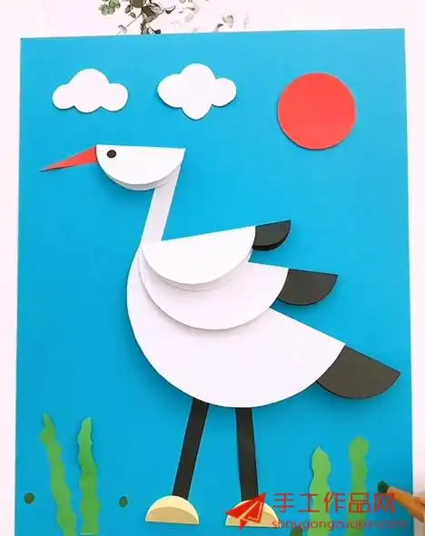 贴画简单又好看的丹顶鹤剪贴画图解制作教程粘贴画手工贴画剪贴画2020