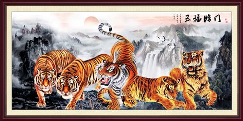 m769五虎图老龙腾虎跃虎虎生威装饰画贴画516海报印制展板写真