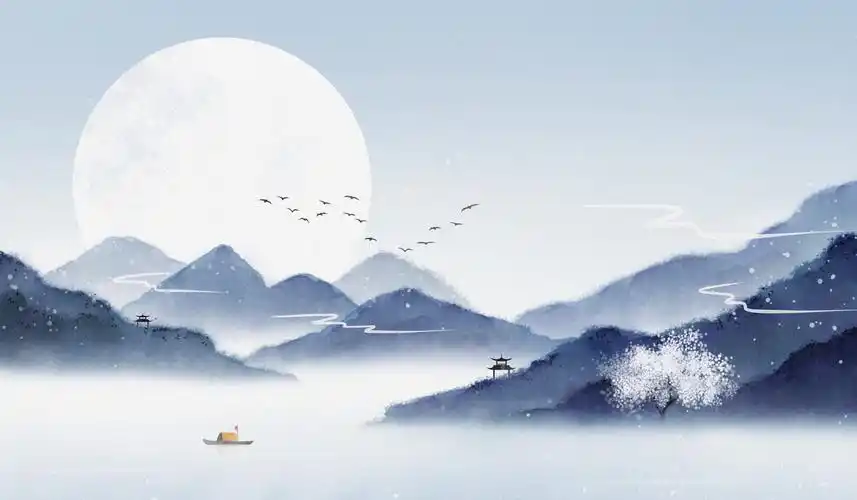 手绘水彩山水插画