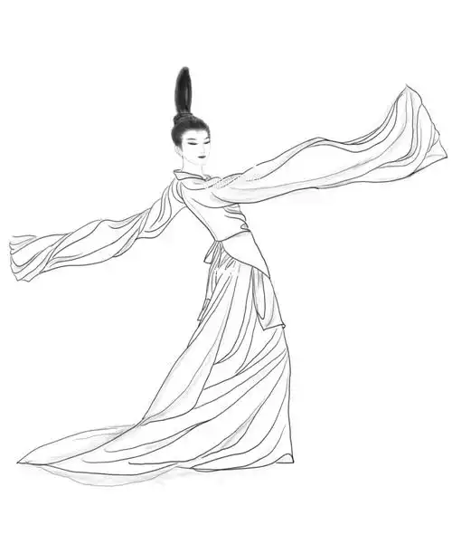 原创国风仕女线描稿青绿系列