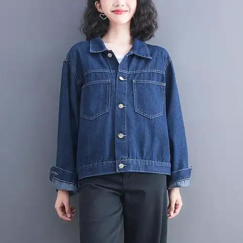深蓝色短款牛仔外套女设计感小众2022年新款春秋夏小个子上衣夹克