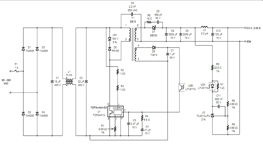 文档下载 所有分类 > 5v3a开关电源电路设计 5v/3a适配器电路原理图