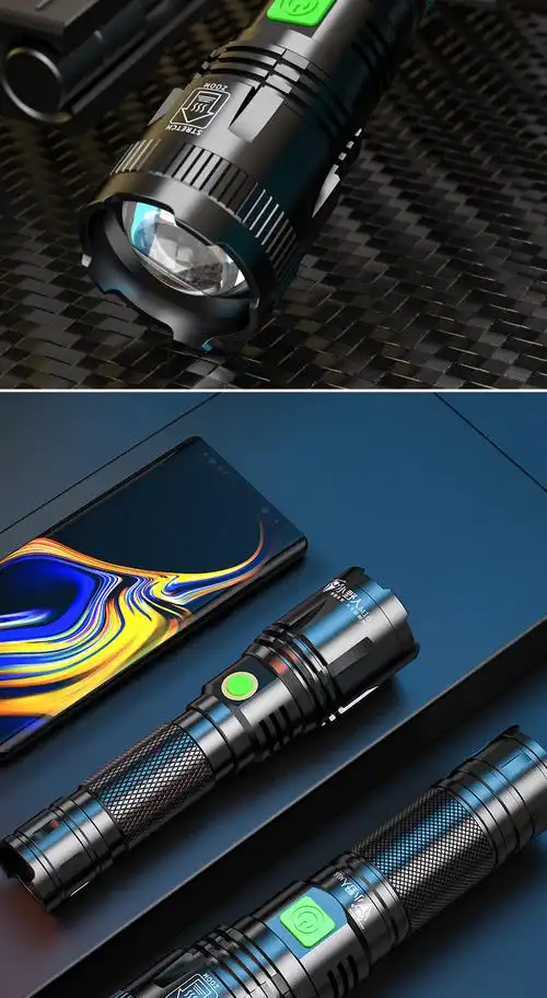 户外强光手电筒便携式led手电筒强光可充电超亮远射户外5000米家用小