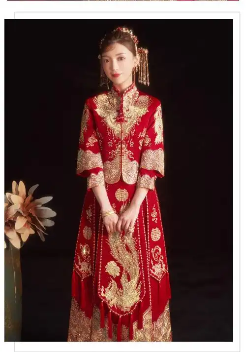 罗蒙romon轻奢优雅秀禾服新娘2021年新款情侣中式结婚敬酒礼服显瘦小