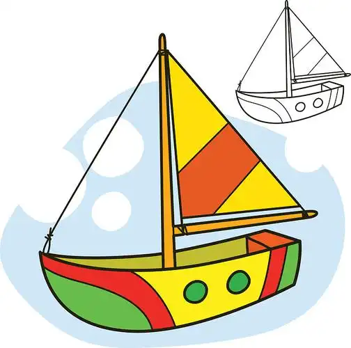 帆船.彩色书页面.卡通矢量图图片下载