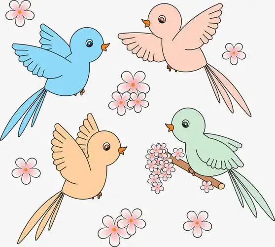 卡通鸟花朵