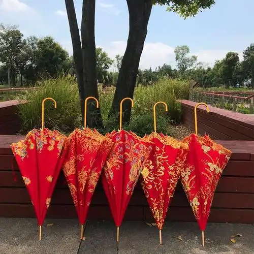 结婚伞红伞出嫁新娘伞刺绣雨伞红色婚纱中式婚庆蕾丝古风婚礼喜伞