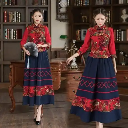 as爱尚民族风女装的优惠券大全—民族风复古唐装套装女春秋中国风棉麻