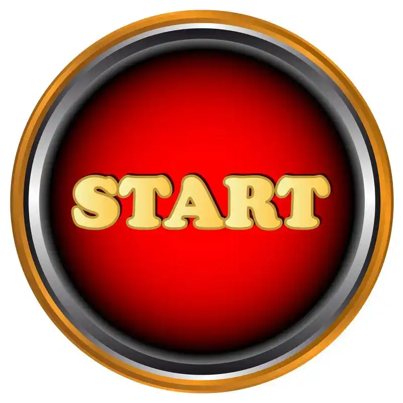 启动按钮,在白色背景上的新开始按钮.