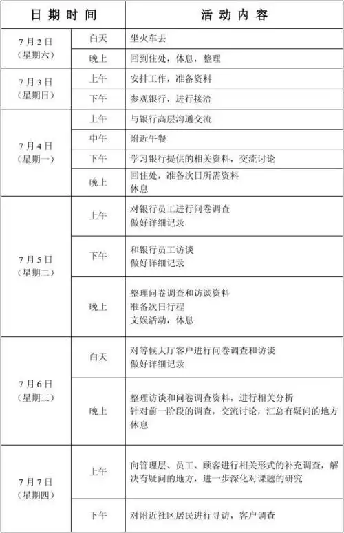暑期实践活动行程安排表