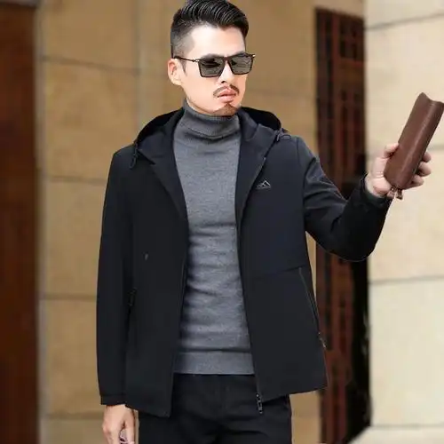 中年男士外套2020春秋新款连帽夹克衫男商务休闲老爸爸上衣服男装