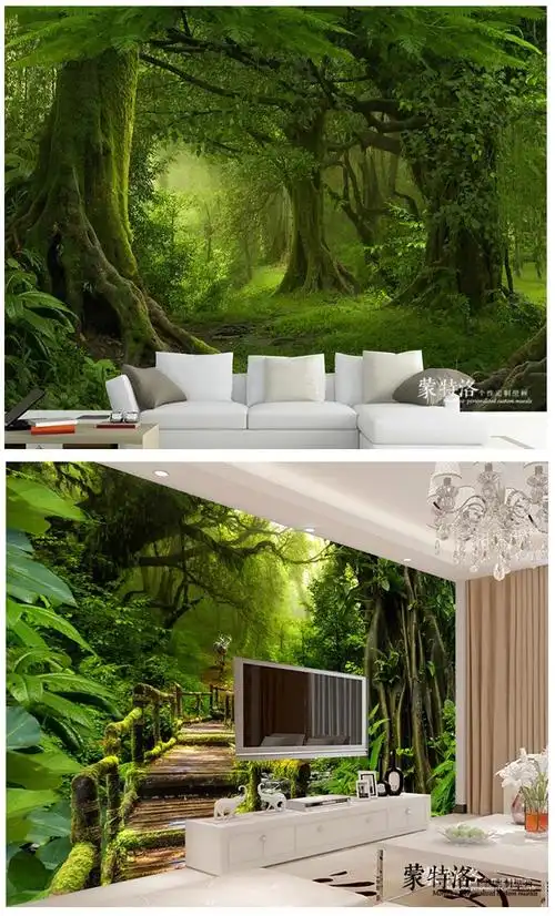 3d立体大自然森林风景壁纸8d客厅电视背景墙纸沙影视墙装饰壁画
