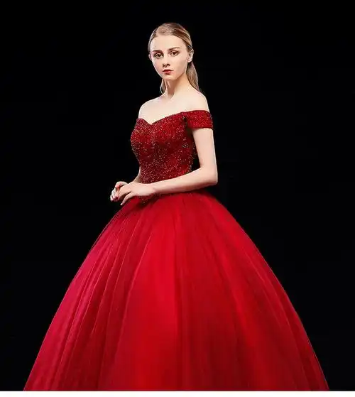 红色婚纱礼服现代韩式一字孕妇新娘回门独唱礼服礼服