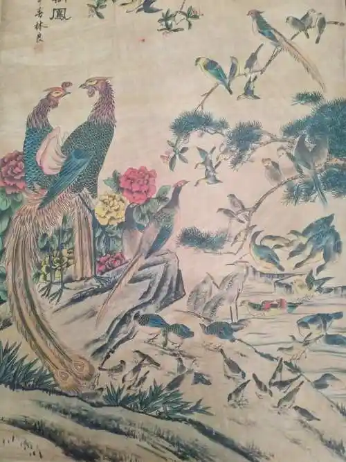 林良百鸟朝凤宣纸卷轴挂画中堂画宽约06米