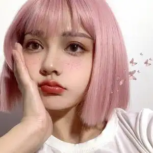 网红假发女短发粉色波波头cos圆脸修脸lolita自然短直发全头套式