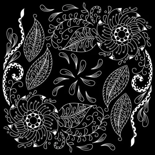 矢量黑白花纹地毯的方形图案设计