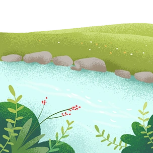 卡通小河水边风景免抠图
