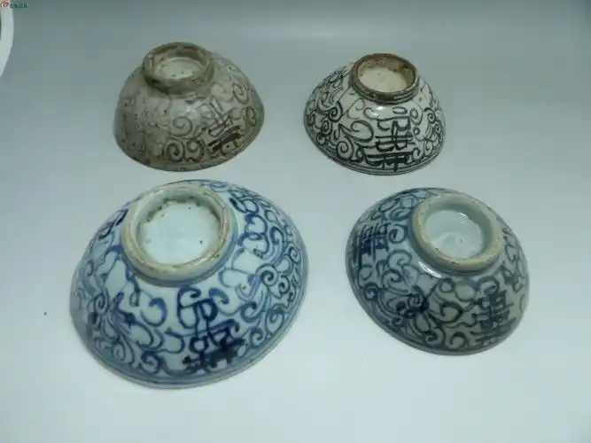 清代喜字小碗4个 - 历代陶器瓷器 - 古泉社区