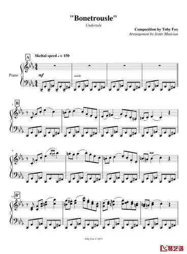 bonetrousle钢琴谱undertale