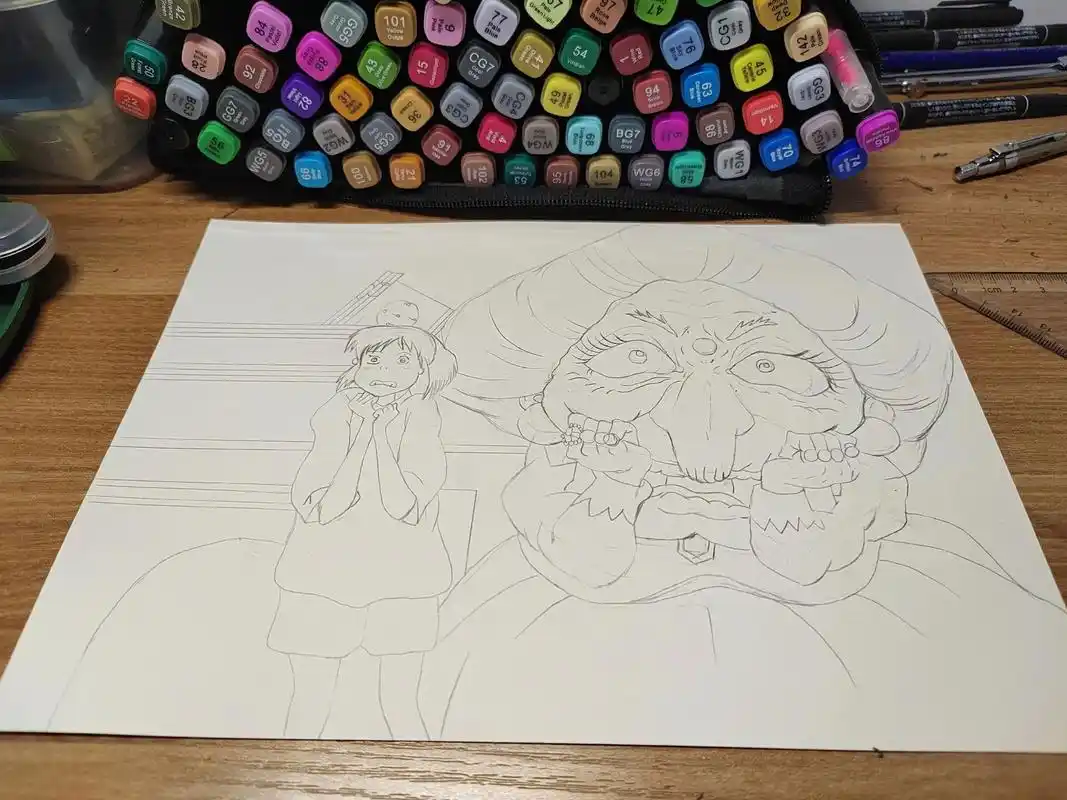 千与千寻!汤婆婆. #绘画 #马克笔手绘 #水彩 - 抖音