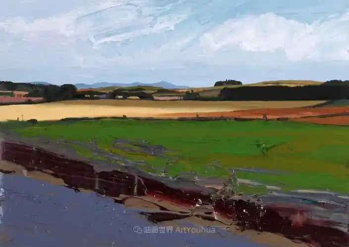 视野干净简约的油画风景英国画家克里斯布什