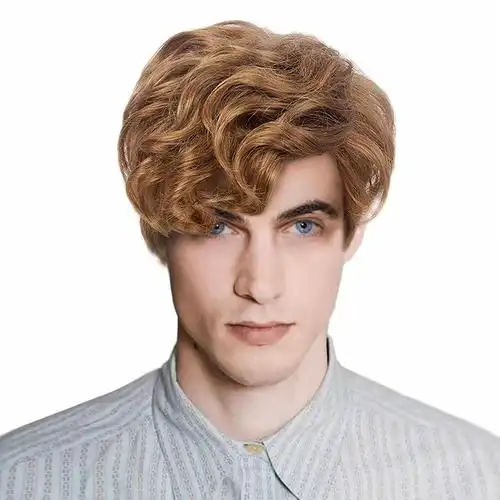 斯瑞泰男士假发4747欧美风美国热销斜刘海金色短卷发欧洲假发代发