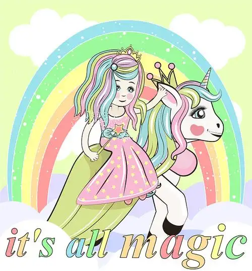 可爱的公主和独角兽卡通图片