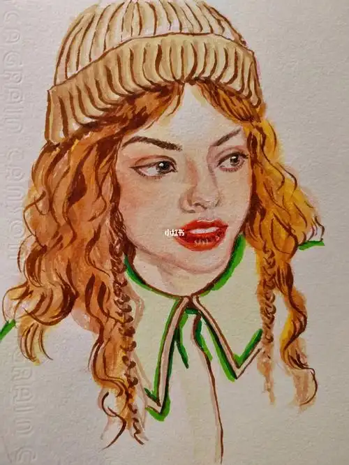 自学水彩画之毛线帽圆脸少女带过程