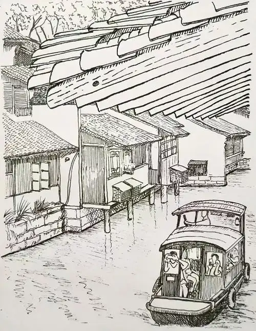 每日一画day256钢笔画之乌镇九