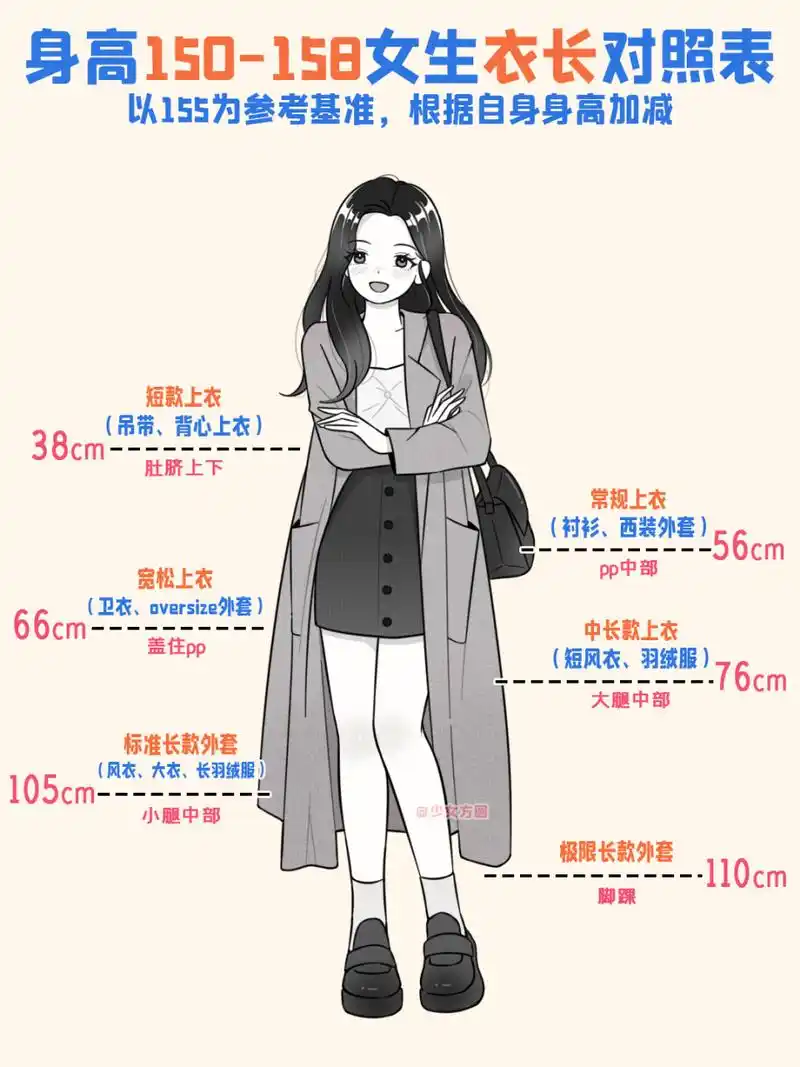 身高150-158网购衣长对照表,小个子必看!