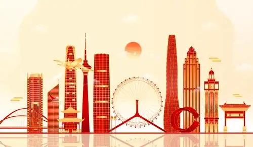 新年天津地标建筑矢量插画