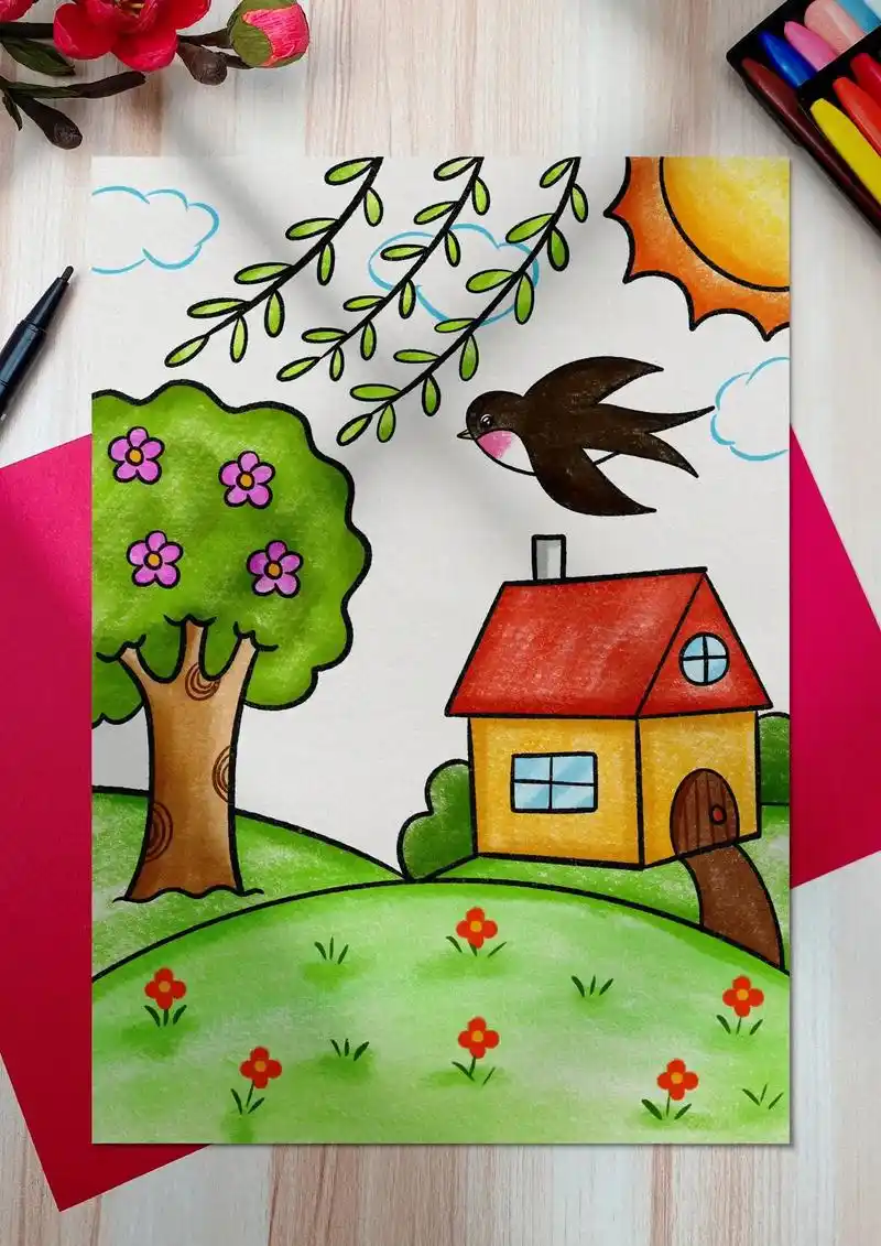 春天儿童画.简单又好看的春天主题儿童画来咯,你也来试试吧!