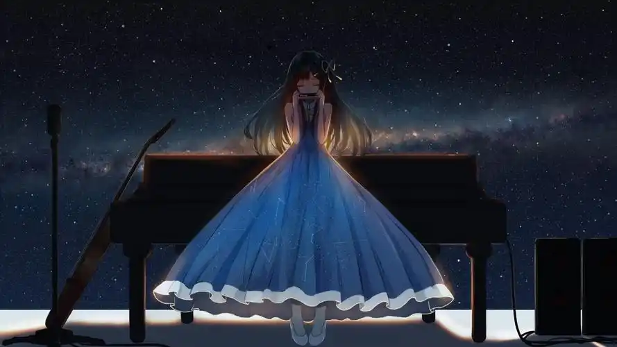 女孩子星空宇宙口琴动漫壁纸