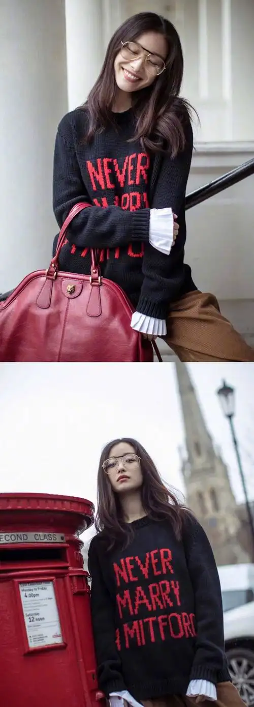 教科书般街拍的倪妮清新笑容个性十足