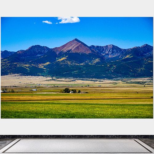 高山无水蓝天草地镇宅旺业背有靠山装饰画山峰山脉大草原风景贴画