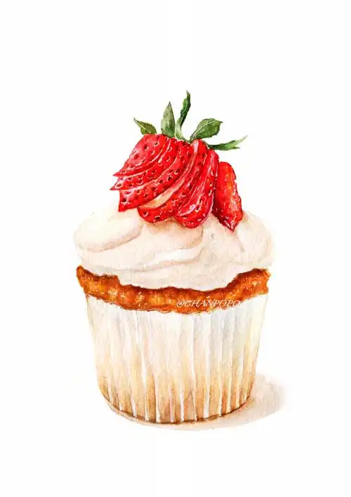 小美食水彩手绘绘画插画美食甜品