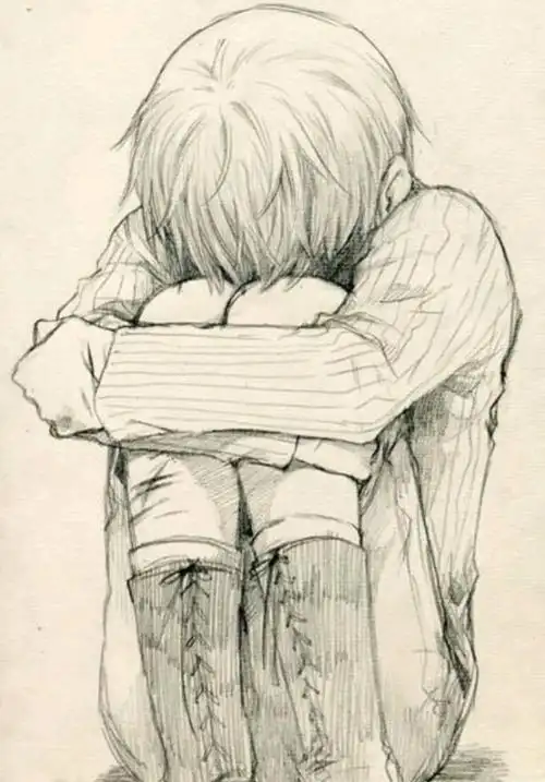 哀伤孤独€全身像素描水粉,无色淳朴.