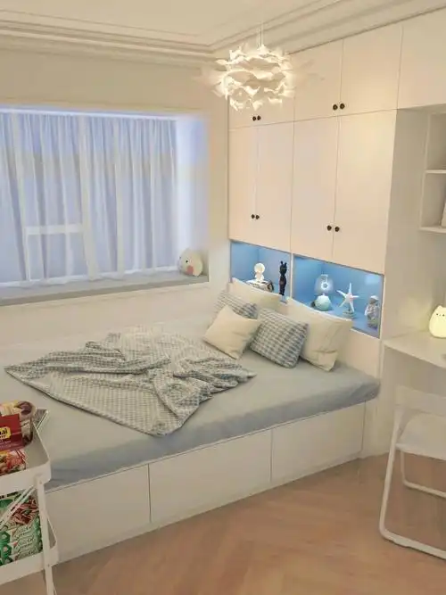 10平米小书房丨奶油蓝榻榻米房间