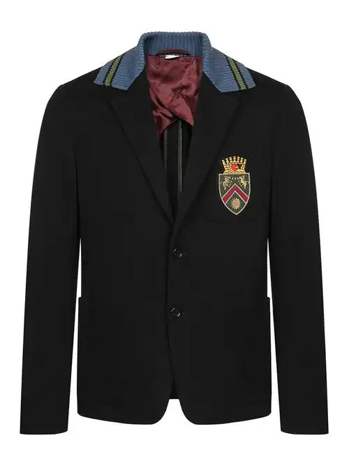 gucci/古驰 纯棉蓝黑色针织领拼接设计男士休闲西服 男士西服