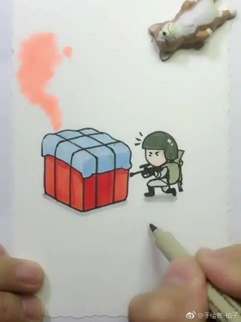 看见空投就跑手绘简笔画快来吃鸡